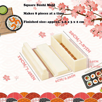 Sushi Maker Mold Kit, Easy DIY Onigiri Rice Ball Press, Plastic Shaper Tool for Home Kitchen Beginners (Square Shape).