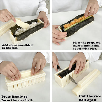 Sushi Maker Mold Kit, Easy DIY Onigiri Rice Ball Press, Plastic Shaper Tool for Home Kitchen Beginners (Square Shape).