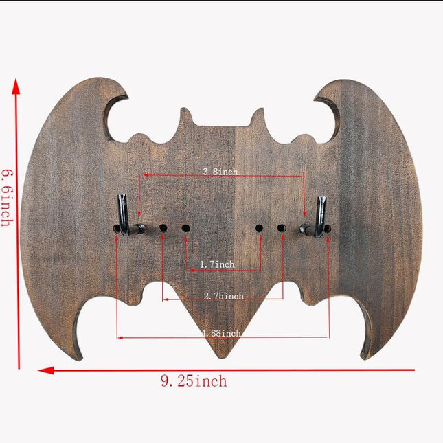 Walnut Solid Wood Sword Wall Rack - Bat-Shaped Mount Storage Display Stand for Swords/Bows/Axes/Daggers Universal Wall-Mounted Holder with Adjustable Hook.