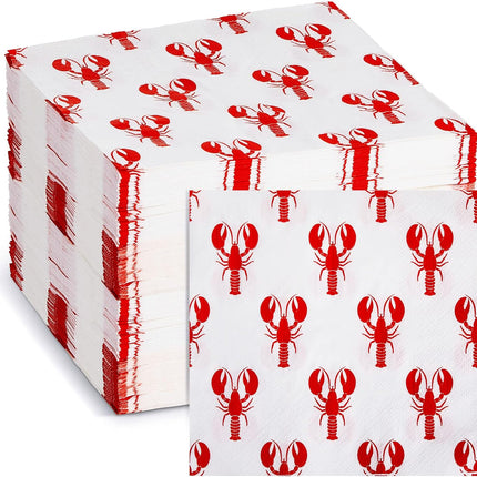 100 Count Crawfish Guest Napkins 2 Ply Disposable Lobster Napkin for Summer Dinner Picnic Barbecue Craw Fish Cocktail Luncheon Wedding Holiday Birthday Supplies, 13 x Inch.