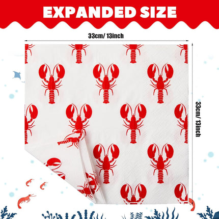 100 Count Crawfish Guest Napkins 2 Ply Disposable Lobster Napkin for Summer Dinner Picnic Barbecue Craw Fish Cocktail Luncheon Wedding Holiday Birthday Supplies, 13 x Inch.