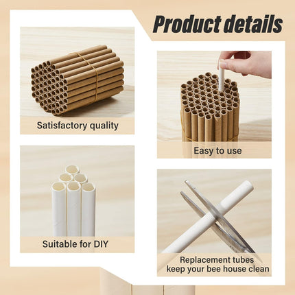 120 Pcs Mason Bee House Tube Refill Cardboard Paper Beekeeper Insert Beekeeping Supplies for Solitary Beehive Garden Pollinator Nest.