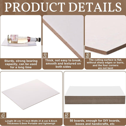 50 Pcs Book Board, Binders Board Chipboard Designer Bookboard Kraft Heavy Duty Sheets Bookbinding Supplies for Binding Cover (White,11 x 8.5 Inch, 22 PT) White 11 PT.