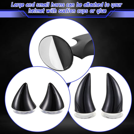 4 Pairs Helmet Devil Horns Motorcycle Accessories Cat Ears Wings with Adhesive Suction Cup Ski Bike for Women Men, Black.