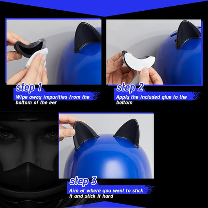 4 Pairs Helmet Devil Horns Motorcycle Accessories Cat Ears Wings with Adhesive Suction Cup Ski Bike for Women Men, Black.