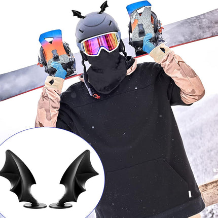 4 Pairs Helmet Devil Horns Motorcycle Accessories Cat Ears Wings with Adhesive Suction Cup Ski Bike for Women Men, Black.