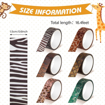 12 Rolls Wild Animal Print Washi Tape Giraffe Leopard Masking Stickers Adhesive Wrapping Decorative for DIY Art Scrapbooking Craft Planner, 16.4 Ft(15mm)  15mm.