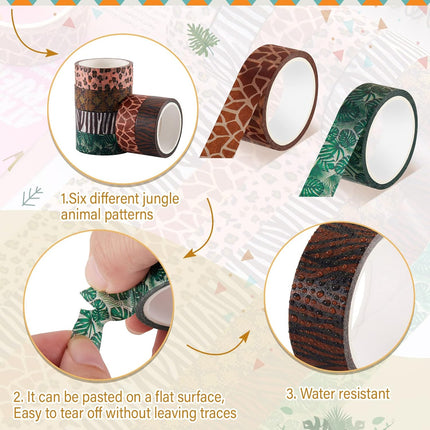 12 Rolls Wild Animal Print Washi Tape Giraffe Leopard Masking Stickers Adhesive Wrapping Decorative for DIY Art Scrapbooking Craft Planner, 16.4 Ft(15mm)  15mm.
