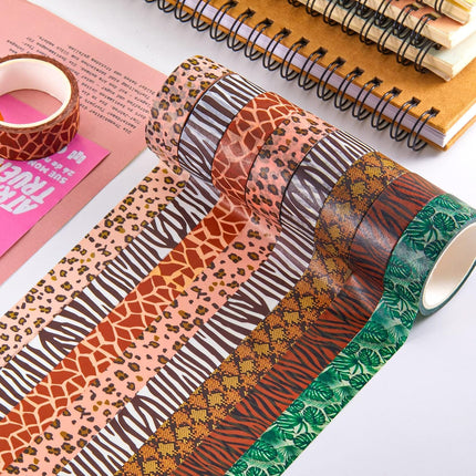 12 Rolls Wild Animal Print Washi Tape Giraffe Leopard Masking Stickers Adhesive Wrapping Decorative for DIY Art Scrapbooking Craft Planner, 16.4 Ft(15mm)  15mm.