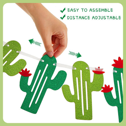4 Pcs Cactus Banner Garland, Green Glittery Fiesta Mexican Themed Party Decorations for Birthday Supplies Cinco De Mayo Home Classroom Decor.