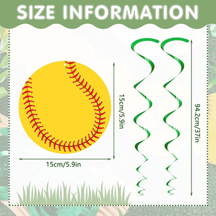 30 Pieces Softball Party Decoration Swirls Sports Hanging Swirl Decorations Birthday Supplies Sport Theme Ceiling Streamers for Fans Club.