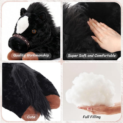 47 Inches Giant Horse Stuffed Animal Weighted Oversized Black Plush Toys Soft Hugging Pillow Bedroom Decor Backrest for Accent Chairs Birthday Gift Kids Boys Girls Adults.