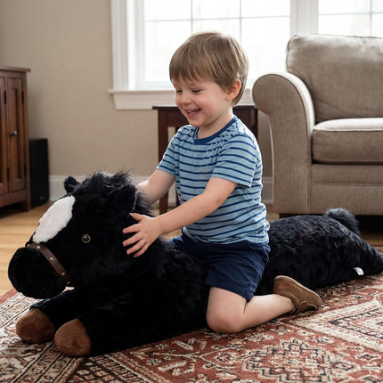 47 Inches Giant Horse Stuffed Animal Weighted Oversized Black Plush Toys Soft Hugging Pillow Bedroom Decor Backrest for Accent Chairs Birthday Gift Kids Boys Girls Adults.