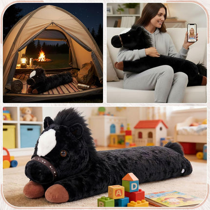 47 Inches Giant Horse Stuffed Animal Weighted Oversized Black Plush Toys Soft Hugging Pillow Bedroom Decor Backrest for Accent Chairs Birthday Gift Kids Boys Girls Adults.