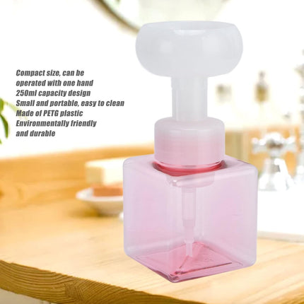 Foaming Soap Dispenser, Flower Shape Clear Plastic Pump Bottle Decorative Foam Dispenser Refillable Container for Liquid Soap(Pink).