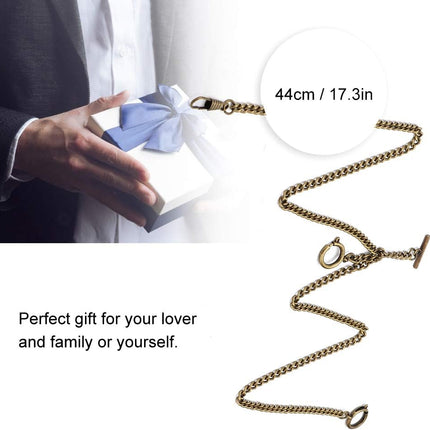 T Bar Pocket Watch Chain, Antique Style Double Albert Chain 44cm Classic Curb Link Key Chain(Bronze).