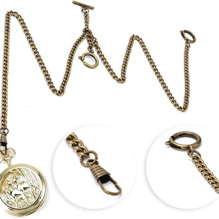 T Bar Pocket Watch Chain, Antique Style Double Albert Chain 44cm Classic Curb Link Key Chain(Bronze).
