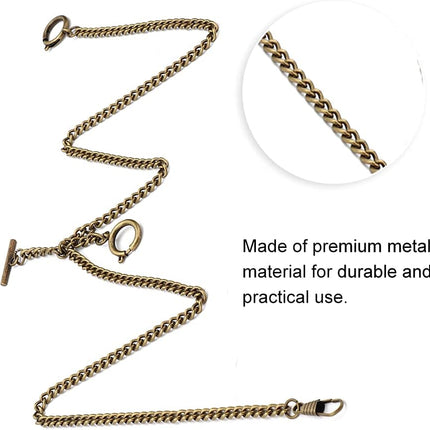 T Bar Pocket Watch Chain, Antique Style Double Albert Chain 44cm Classic Curb Link Key Chain(Bronze).
