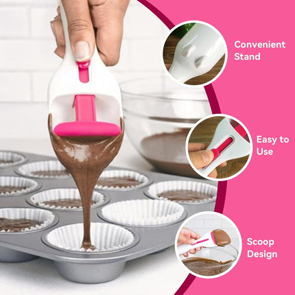 Cupcake Batter Scoop, Scoop Dispenser Sliding Button Baking Cake Dispensing Spoon for Baking, Pastry & Decorating.