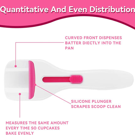 Cupcake Batter Scoop, Scoop Dispenser Sliding Button Baking Cake Dispensing Spoon for Baking, Pastry & Decorating.