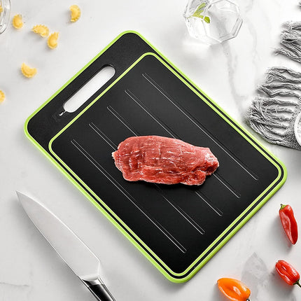 2 in 1 Defrosting Tray, Defrost Cutting Board with Knife Sharpener, Thawing Tray for Frozen Meat, Double Sided Sharpener.