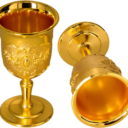 Mini Gold Goblet, 2PCS Altar Chalice 25ml Holy Metal Shot Glasses Wine Cup Medieval Goblet for Liqueur Whiskey, 1.5 x 2.7in.