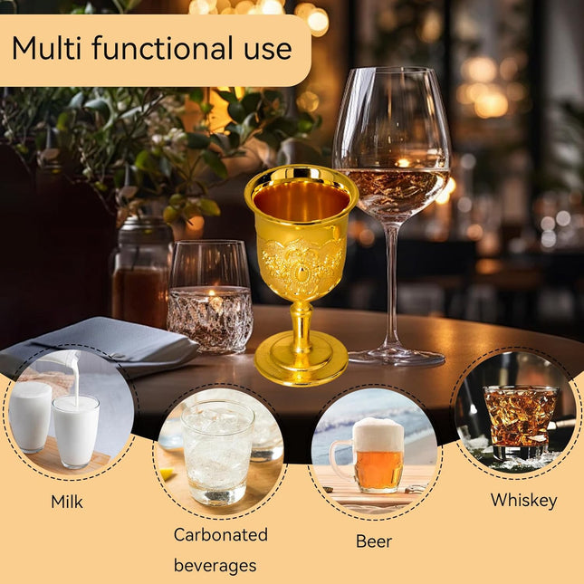 Mini Gold Goblet, 2PCS Altar Chalice 25ml Holy Metal Shot Glasses Wine Cup Medieval Goblet for Liqueur Whiskey, 1.5 x 2.7in.