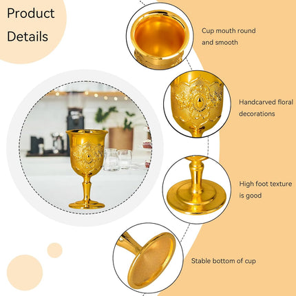 Mini Gold Goblet, 2PCS Altar Chalice 25ml Holy Metal Shot Glasses Wine Cup Medieval Goblet for Liqueur Whiskey, 1.5 x 2.7in.