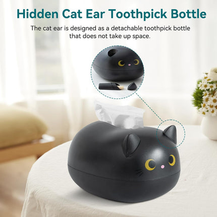 Cat Tissue Dispenser, Cartoon Toilet Paper Holder Dispenser Box with 2 Toothpick for Car Home Bathroom Kitchen Office.