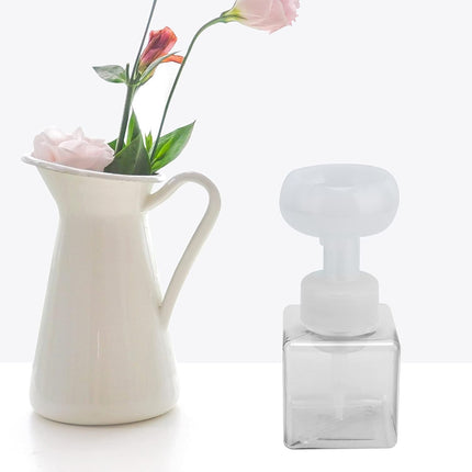 Foaming Hand Soap Dispenser, 250ml Flower Dispenser Shape Refillable Foam Pump Bottle Reusable Plastic Portable Liquid Container for Bathroom (Transparent).