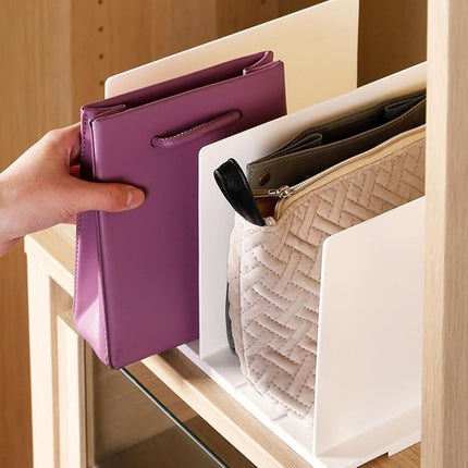 Shelf Divider for Closet, White Purse Organizer Adjustable Storage Handbag Organizers Closets Bookshelf Separator Dividers.
