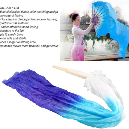 Dance Fan, 1 Pair Long Fan Belly Fans Folding Performance Classical (Blue).