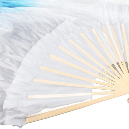 Dance Fan, 1 Pair Long Fan Belly Fans Folding Performance Classical (Blue).