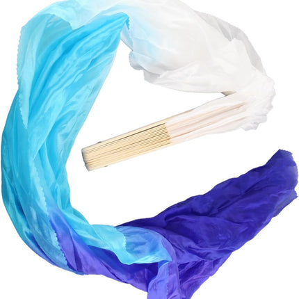 Dance Fan, 1 Pair Long Fan Belly Fans Folding Performance Classical (Blue).
