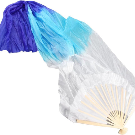 Dance Fan, 1 Pair Long Fan Belly Fans Folding Performance Classical (Blue).