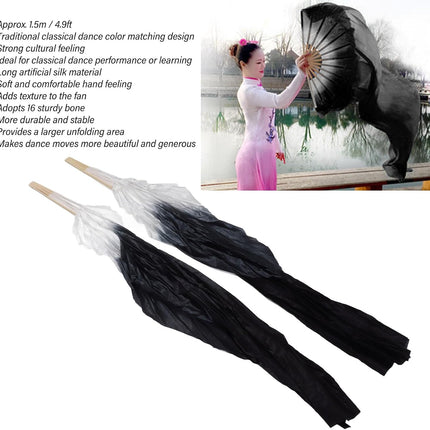 Dance Fan, 1 Pair Long Fan Belly Fans Folding Performance Classical (Black).