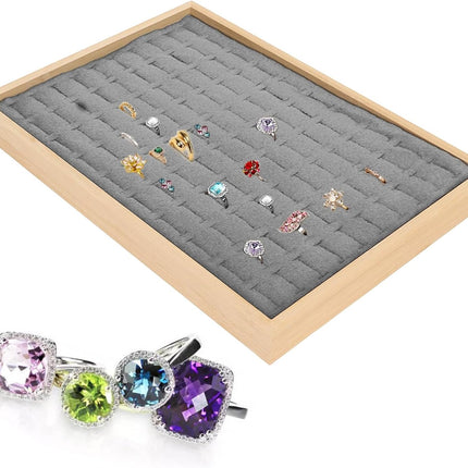 Rings Organizer Tray, 100 Slots Ring Earrings Trays Velvet Jewelry Display Tray Earring Storage Box rawer for Women Girls(grey).