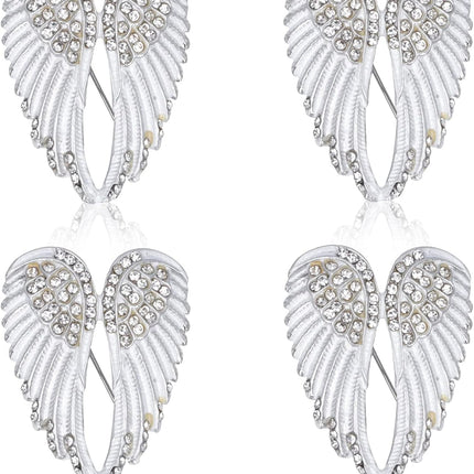 4pcs Women's Guardian Angel Wing Brooch Pins, Rhinestones Pin Set Cardigan Collar Clips Dress Shirt for Women Girls Men(White).