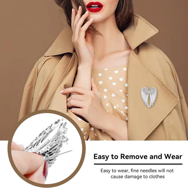 4pcs Women's Guardian Angel Wing Brooch Pins, Rhinestones Pin Set Cardigan Collar Clips Dress Shirt for Women Girls Men(White).