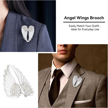 4pcs Women's Guardian Angel Wing Brooch Pins, Rhinestones Pin Set Cardigan Collar Clips Dress Shirt for Women Girls Men(White).