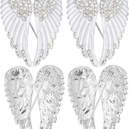 4pcs Women's Guardian Angel Wing Brooch Pins, Rhinestones Pin Set Cardigan Collar Clips Dress Shirt for Women Girls Men(White).