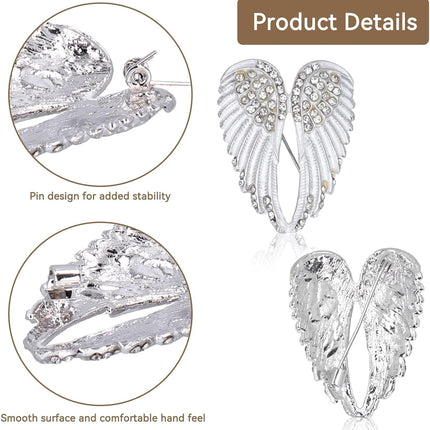 4pcs Women's Guardian Angel Wing Brooch Pins, Rhinestones Pin Set Cardigan Collar Clips Dress Shirt for Women Girls Men(White).