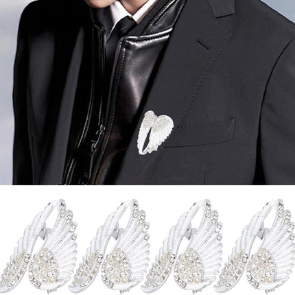 4pcs Women's Guardian Angel Wing Brooch Pins, Rhinestones Pin Set Cardigan Collar Clips Dress Shirt for Women Girls Men(White).