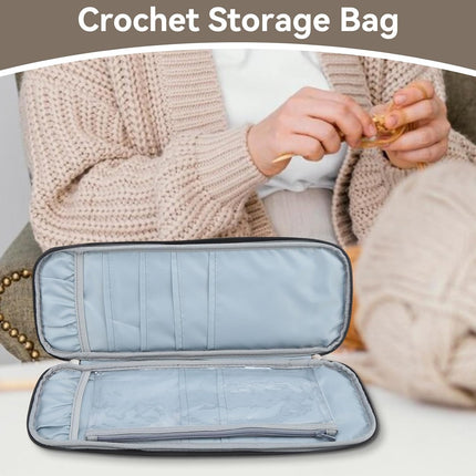Knitting Needle Case, Travel Zipper Organizer Bag for Straight Needles Dual Crochet Case Supplies Accessories Grey.