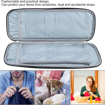 Knitting Needle Case, Travel Zipper Organizer Bag for Straight Needles Dual Crochet Case Supplies Accessories Grey.