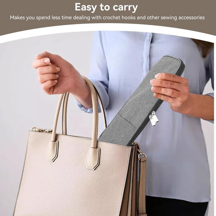 Knitting Needle Case, Travel Zipper Organizer Bag for Straight Needles Dual Crochet Case Supplies Accessories Grey.
