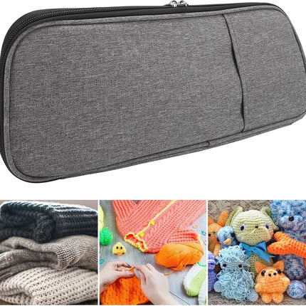 Knitting Needle Case, Travel Zipper Organizer Bag for Straight Needles Dual Crochet Case Supplies Accessories Grey.