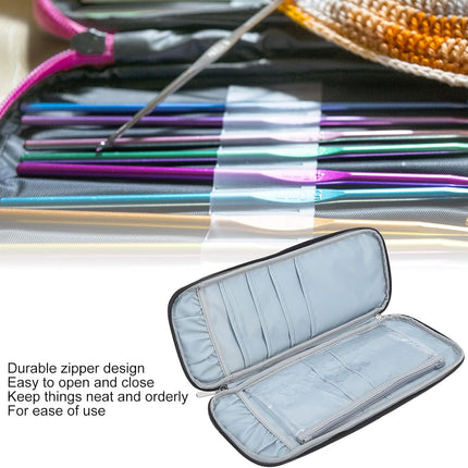 Knitting Needle Case, Travel Zipper Organizer Bag for Straight Needles Dual Crochet Case Supplies Accessories Grey.