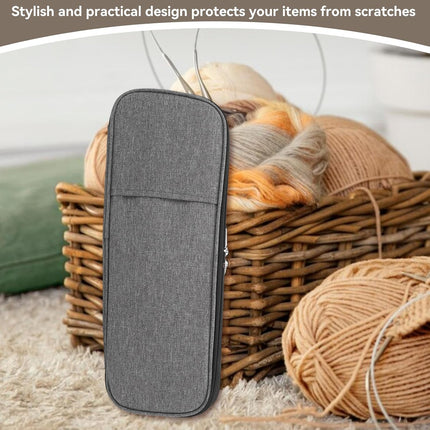 Knitting Needle Case, Travel Zipper Organizer Bag for Straight Needles Dual Crochet Case Supplies Accessories Grey.