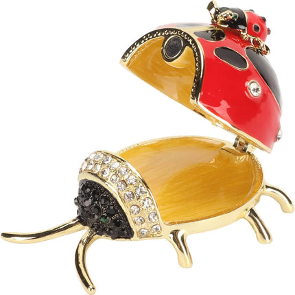 Ladybug Trinket Box, Small Enameled Hinged Box Decorative Jewelry with Rhinestones Delicate Gift Display Ornament.